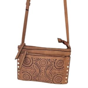 EUC VILOLET RAY NYC Brown Laser-Cut Crossbody Bag